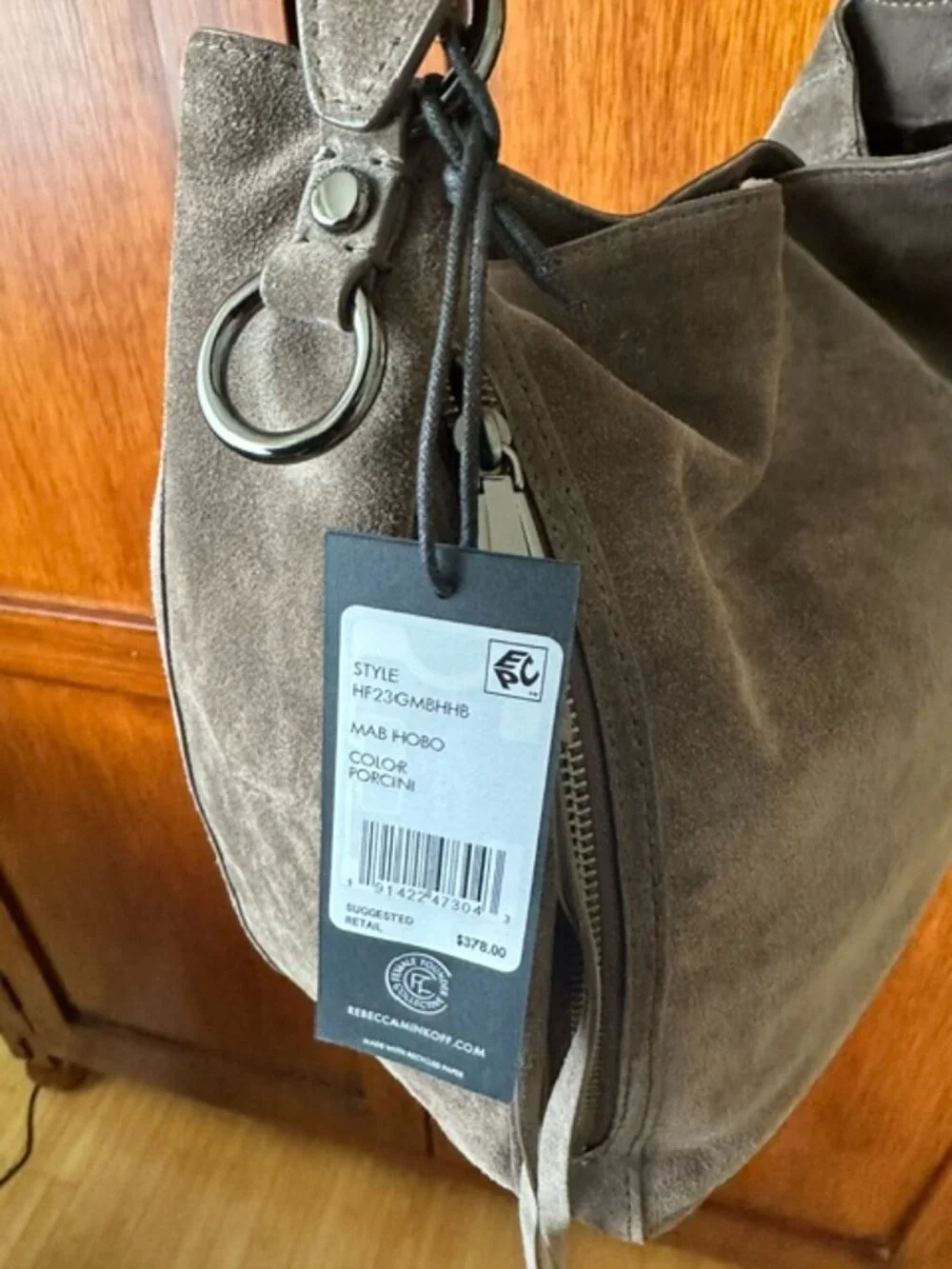 Rebecca Minkoff M.A.B. Hobo Suede Shoulder Bag in Porcini Gunmetal Hardware EUC